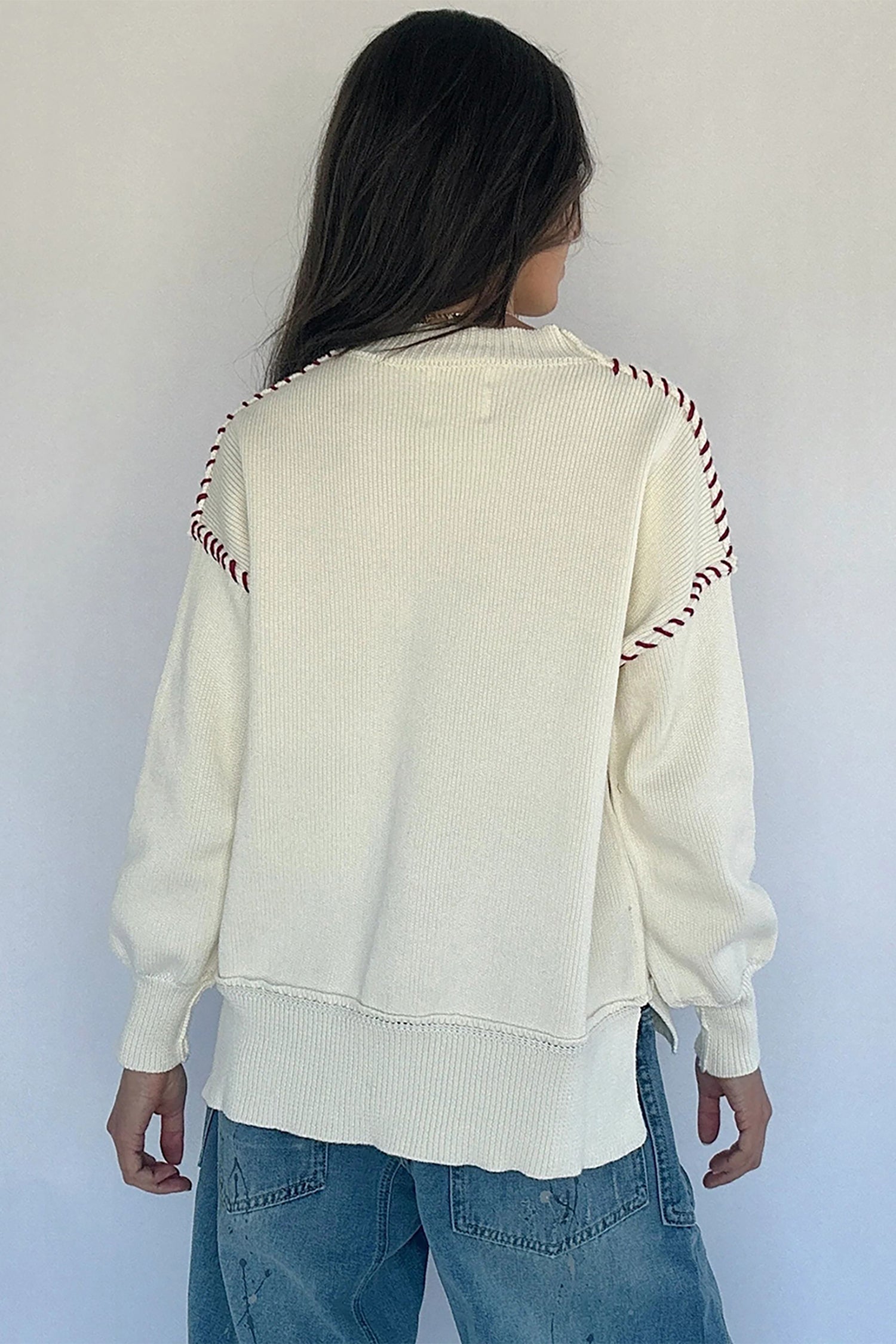 Beige Game Day Letter Print Round Neck Long Sleeve Casual Pullover Sweater