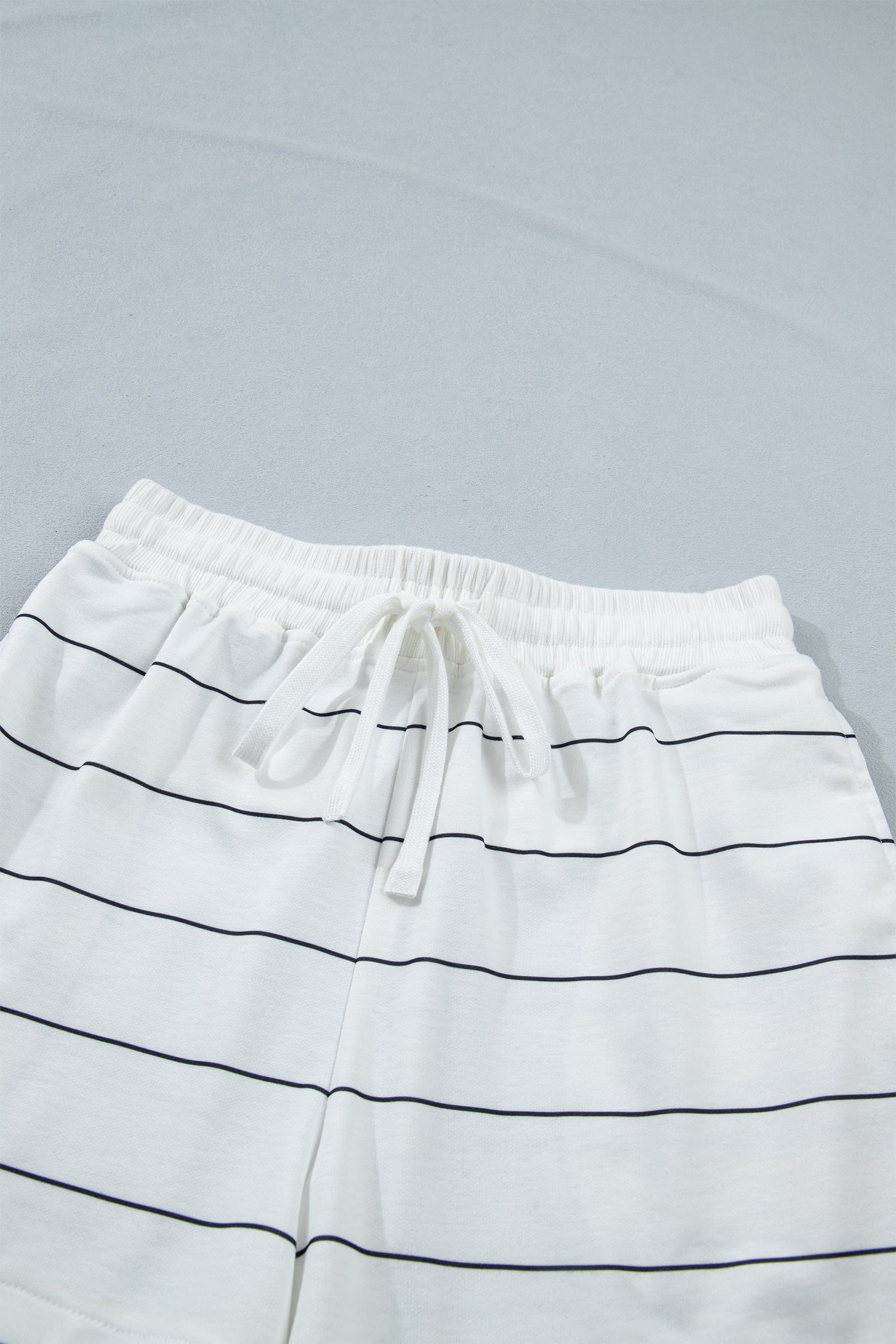 Black Stripe Half Sleeve Tee Drawstring Shorts 2pcs Set