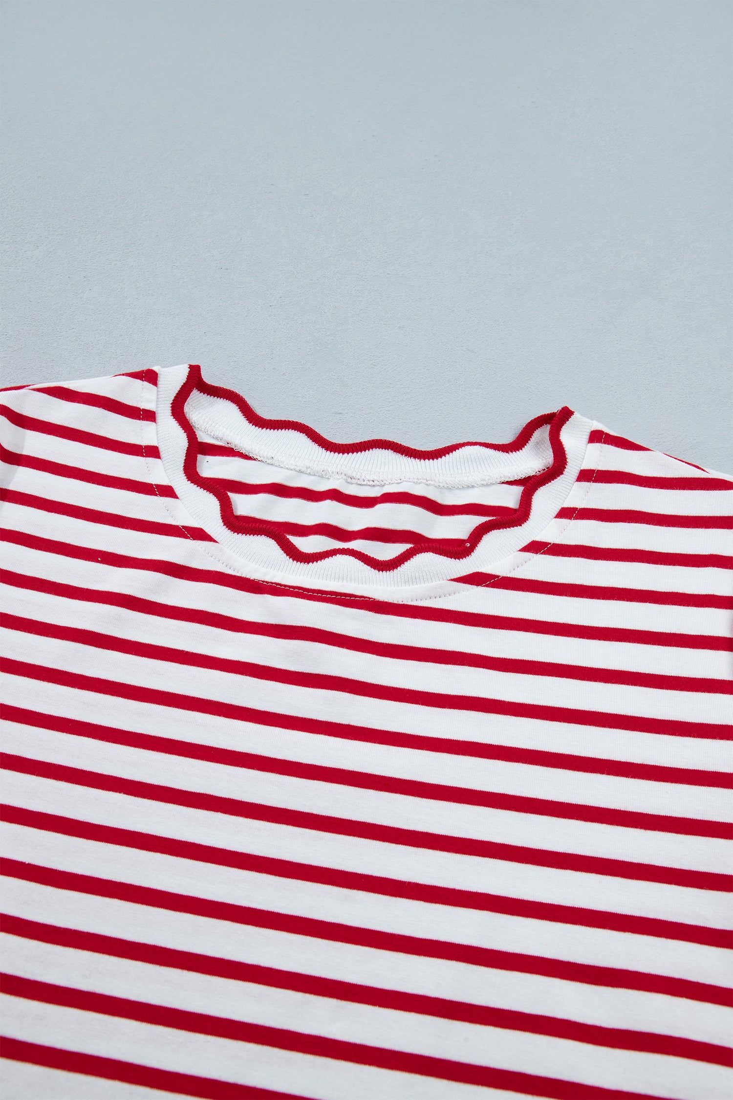 Red Stripe Scallop Hem Top Shorts Set