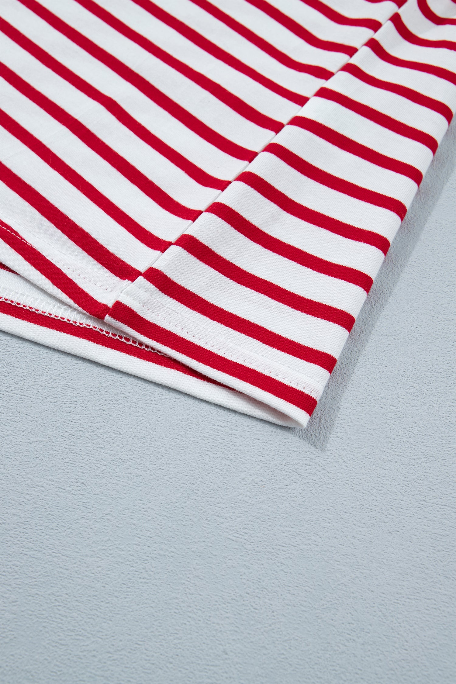 Red Stripe Scallop Hem Top Shorts Set