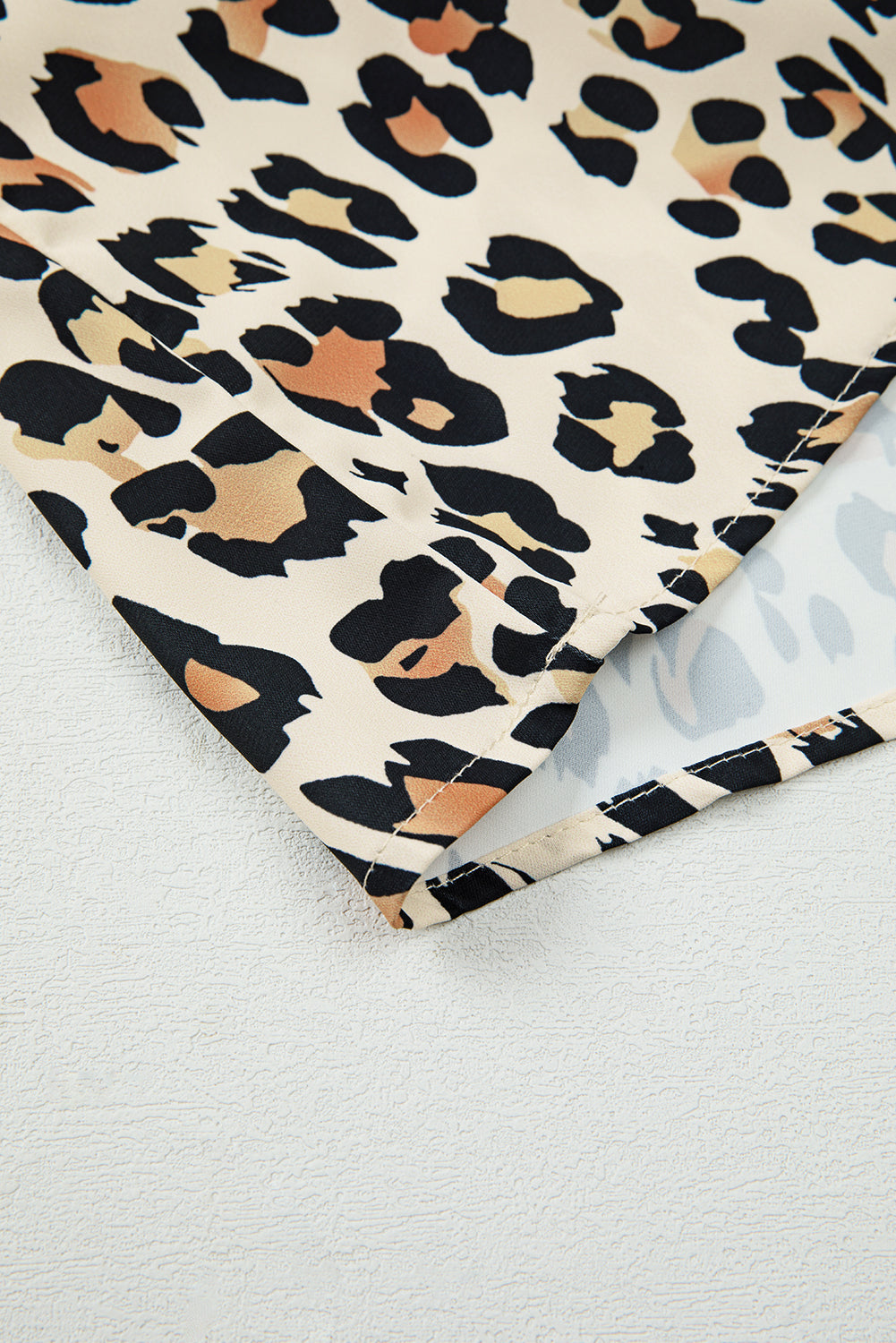 Sky Blue Leopard Color Block Contrast Striped V Neck Half Sleeve Loose Fit Blouse