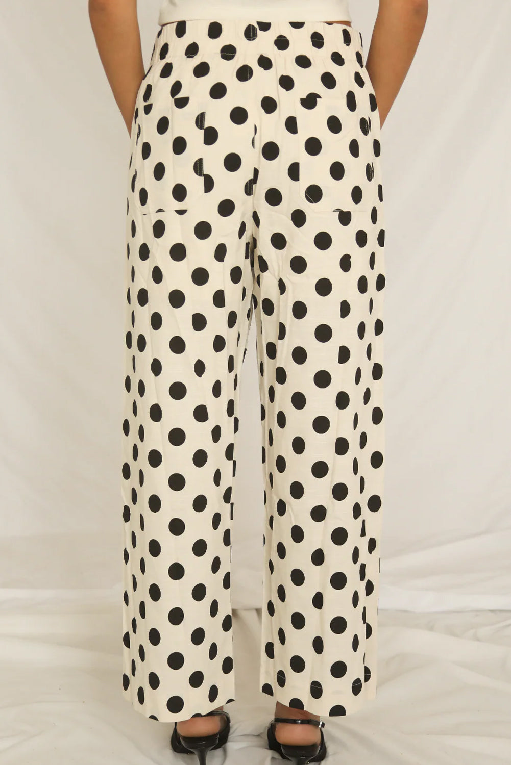 Sky Blue Polka Dot Print Patched Pocket Mid-rise Straight Leg Pants