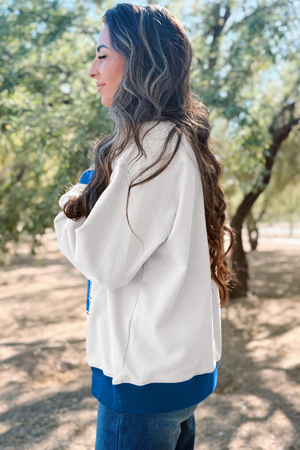 Oatmeal GAME DAY Letter Contrast Trim Baggy Sweatshirt