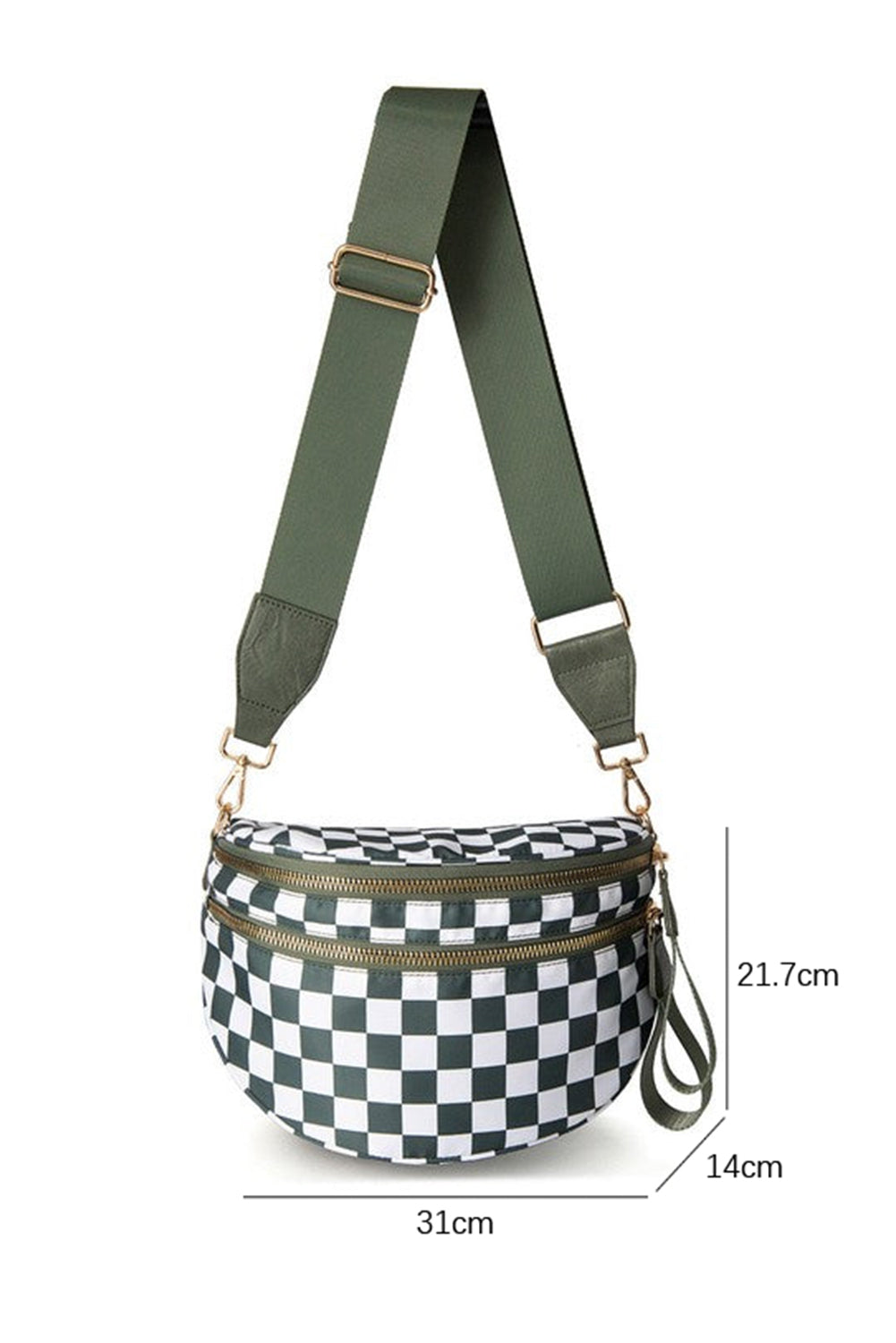 Chestnut Checkered Print Wide Strap Large Crossbody Bag