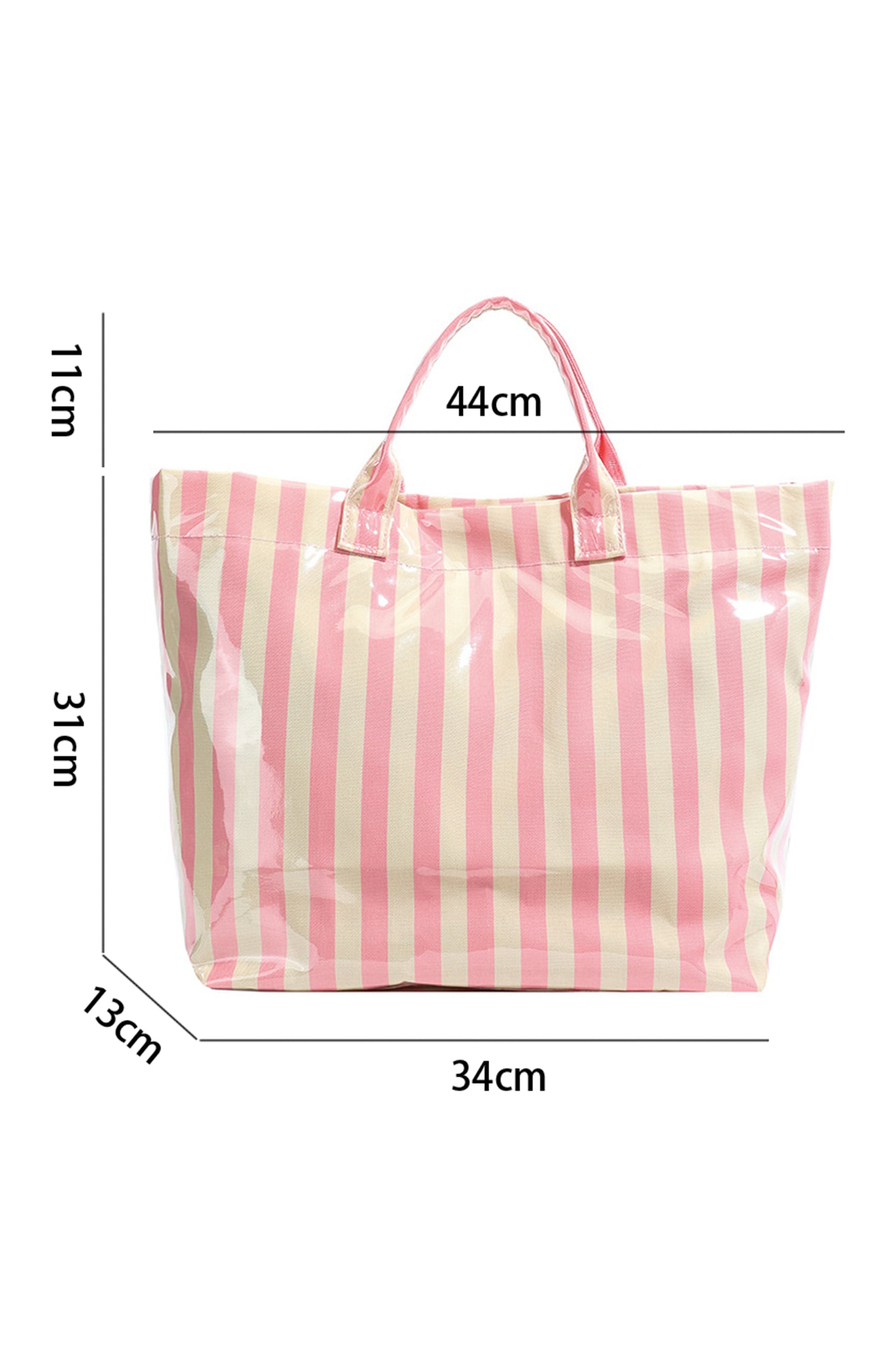 Rose Red Glossy Striped Vinyl Large Tote Bag