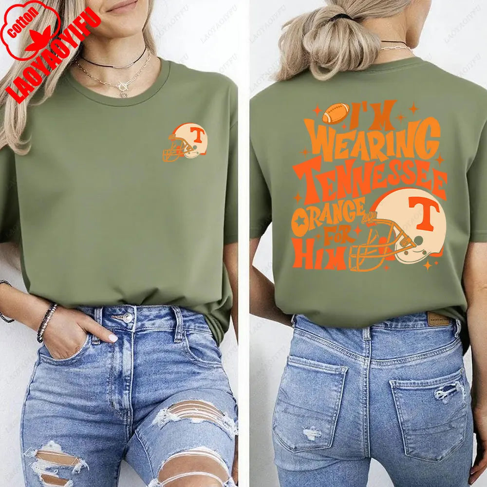 I'm Wearing Tennessee Orange for Him Shirt Tennessee Orange Shirt Football Team Shirt Game Day Women T-shirt Summer Streetwear