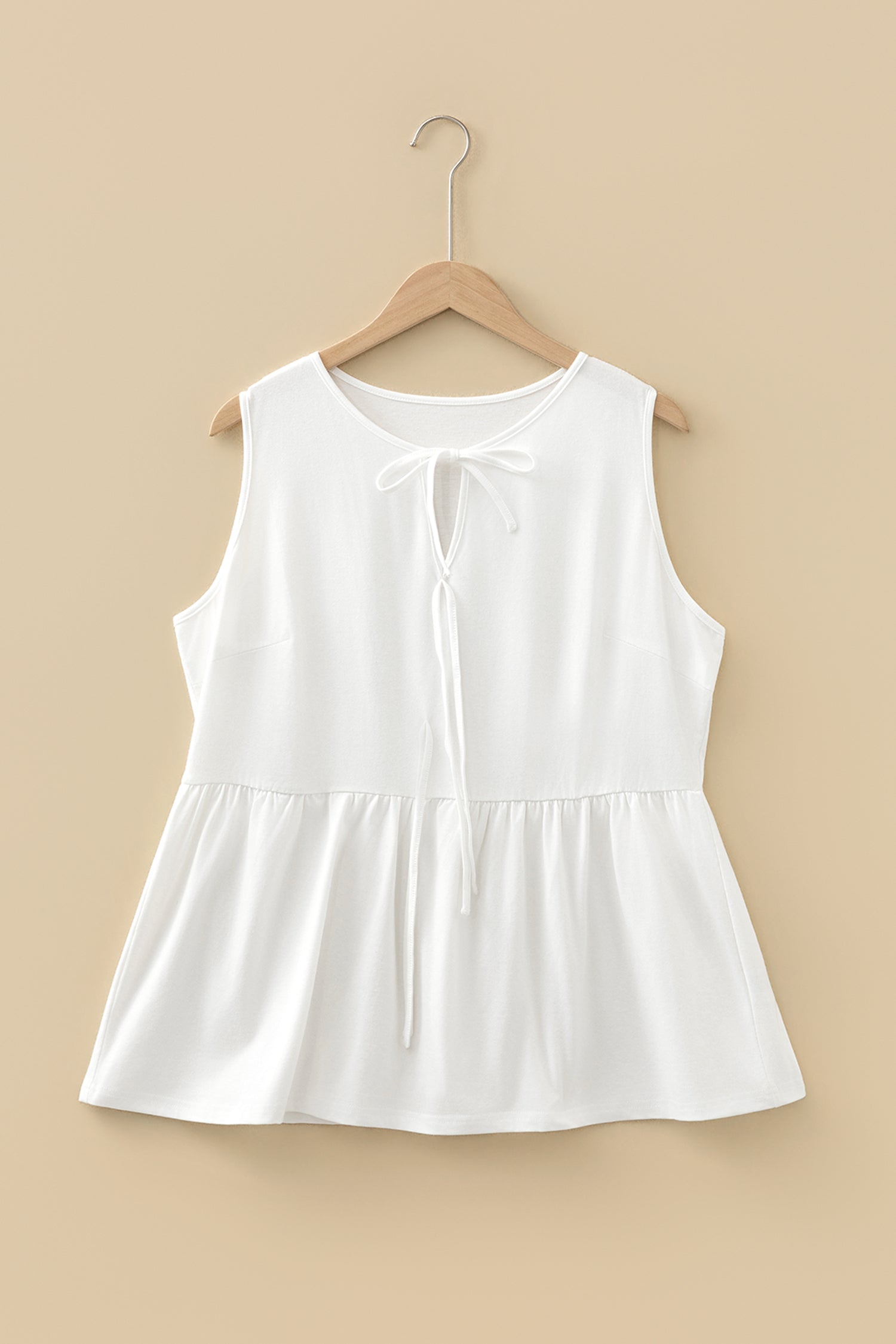 Black Plus Size Solid Color Bow Tie Peplum Tank Top
