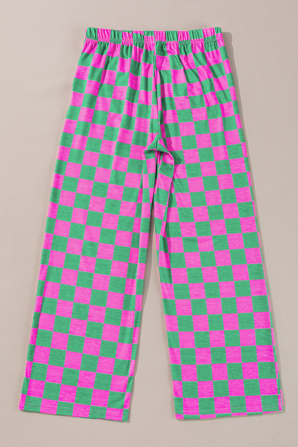 Red 2-Tone Checked Print High Waist Wide Leg Pants