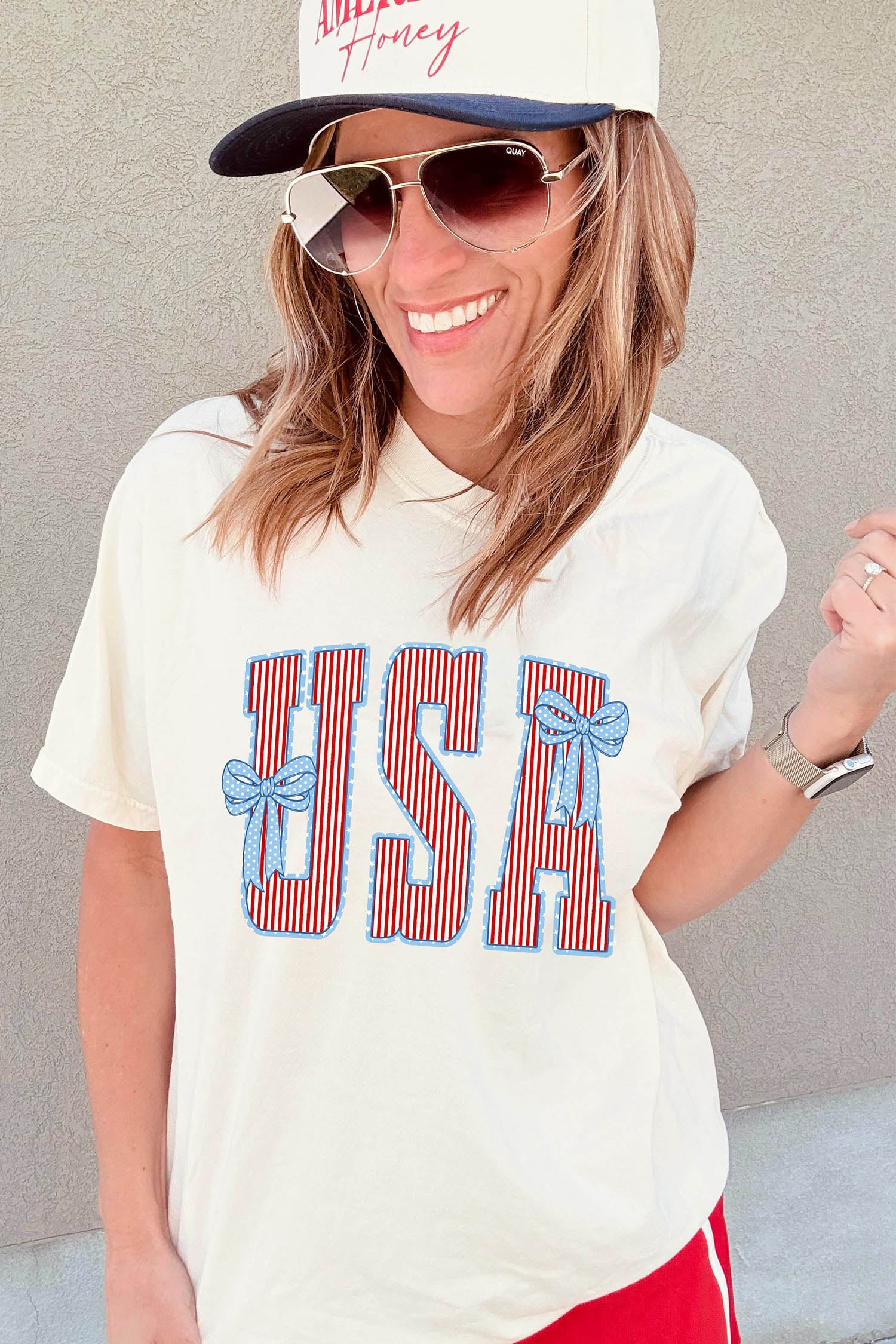 White USA Patriotic Letter Print Summer Casual T Shirt