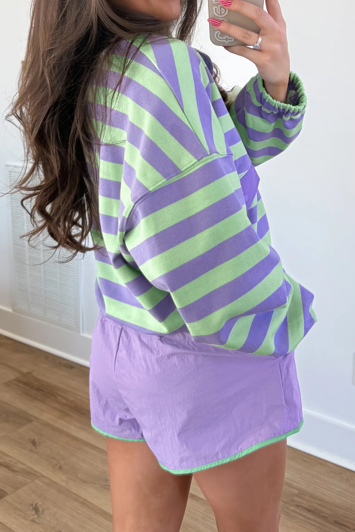 Purple Stripe Striped Patchwork Long Sleeve Two Piece Set