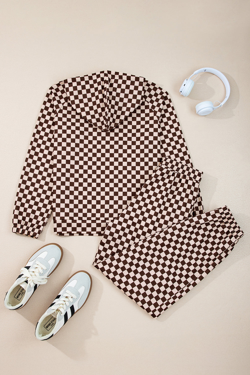 Black Athleisure Checkered Pullover and Jogger Pants Set