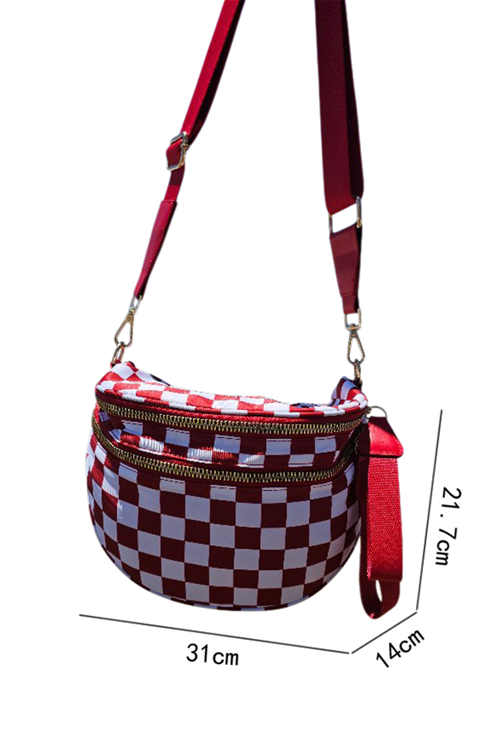 Chestnut Checkered Print Wide Strap Large Crossbody Bag