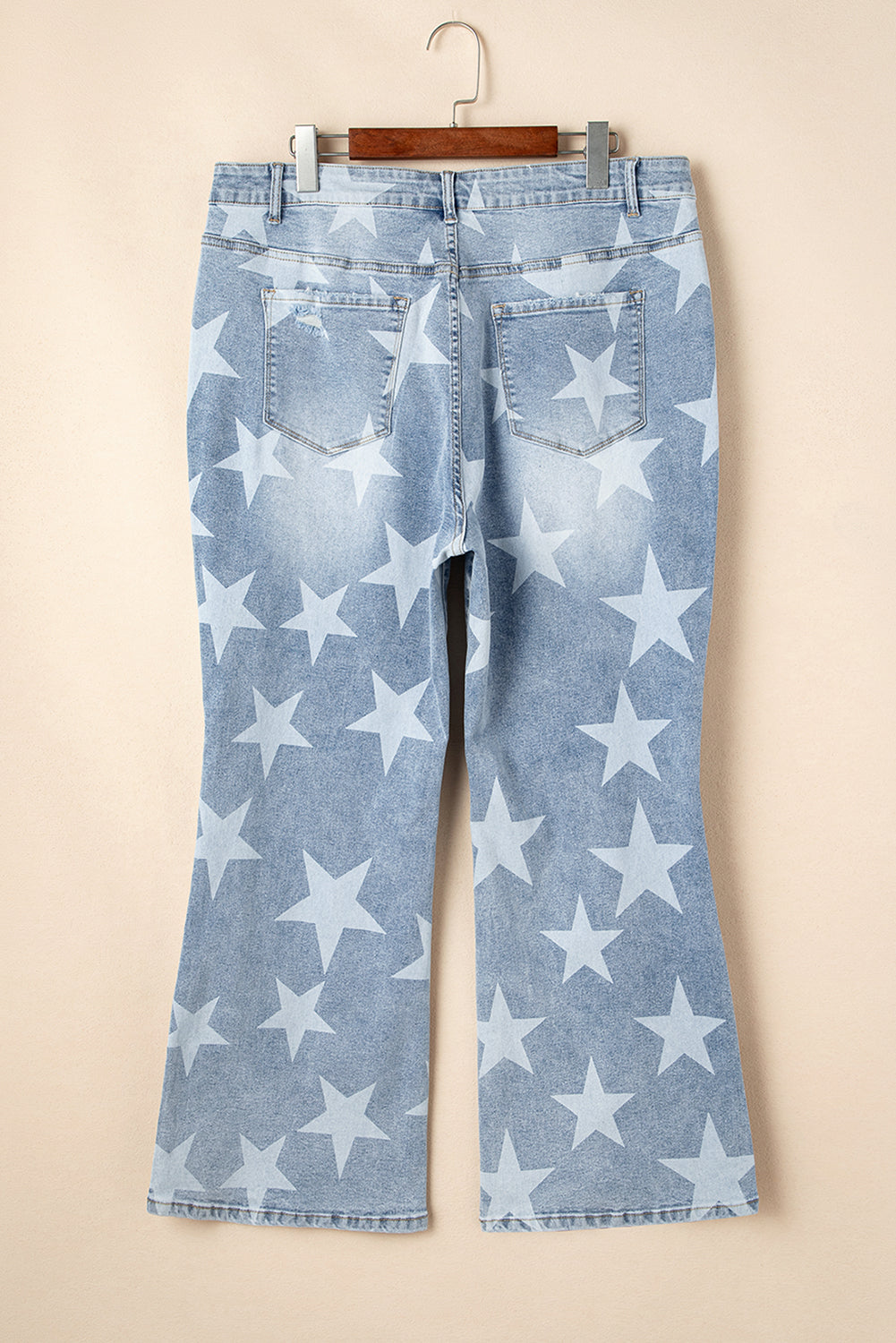 Sky Blue Star Print Multi Buttons Slit Knee Destroyed Plus Size Jeans