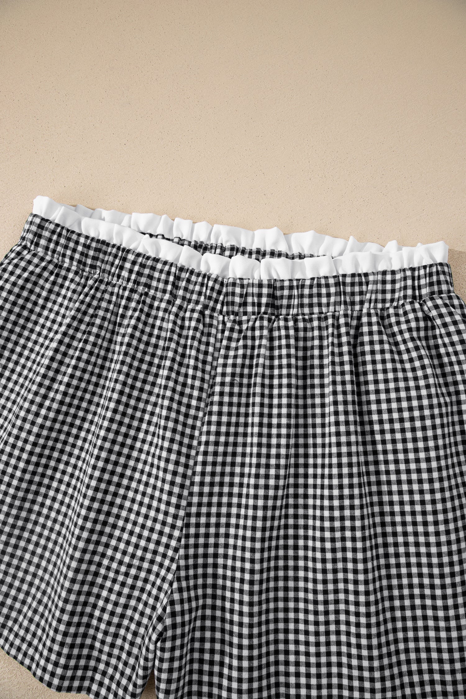 Khaki Contrast Trim Plaid Print Plus Size Shorts