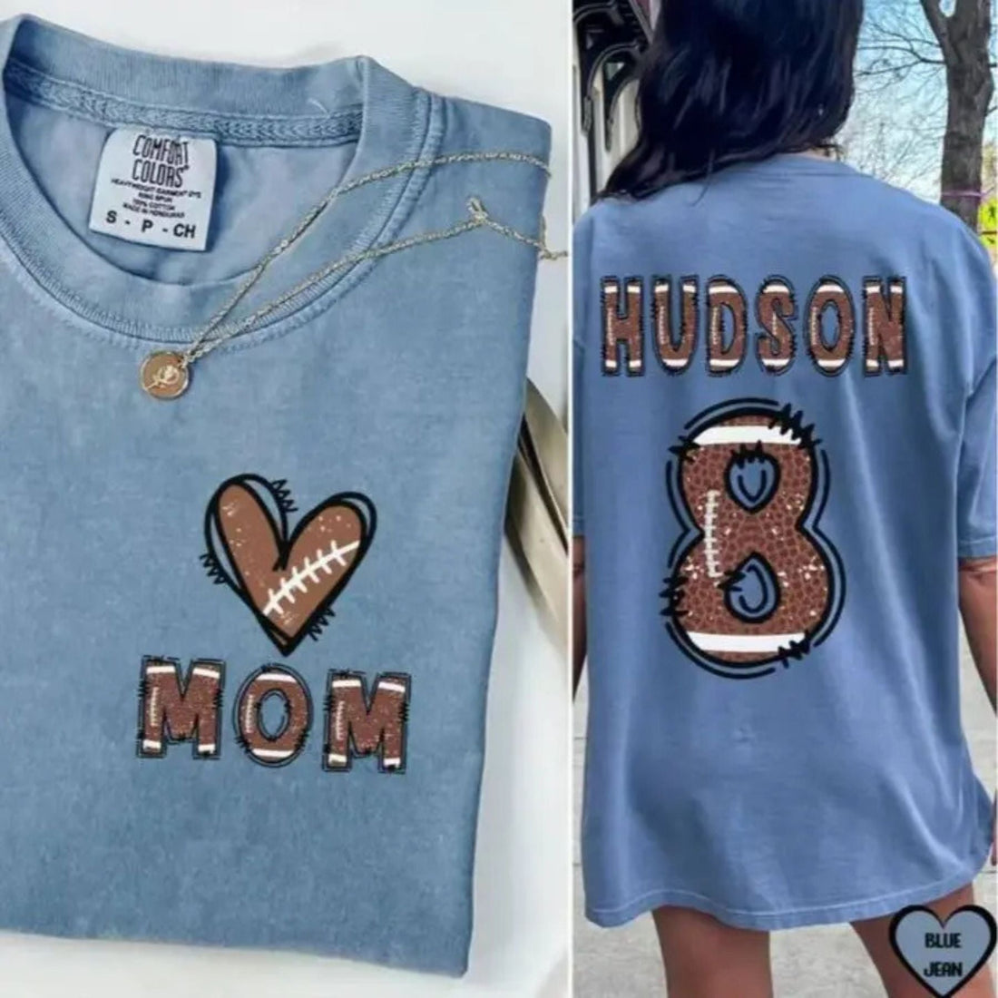 Custom Football Mom Shirt – Flag Football Season Mama Tee with Kids Name & Jersey Number, Comfort Colors Sports Mom Gift