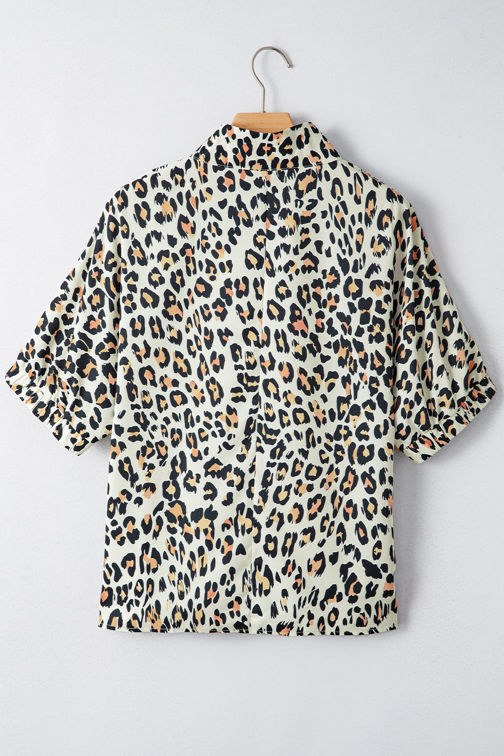 Sky Blue Leopard Color Block Contrast Striped V Neck Half Sleeve Loose Fit Blouse