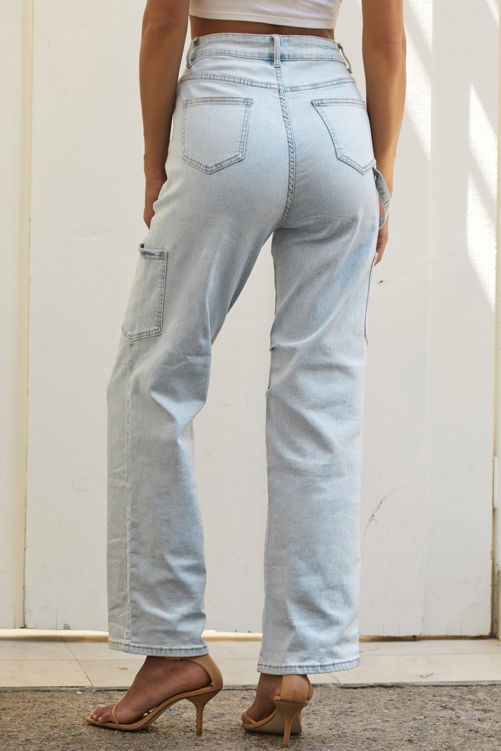 Sky Blue Multi Pocketed Y2K Street Fashion Shift Jeans