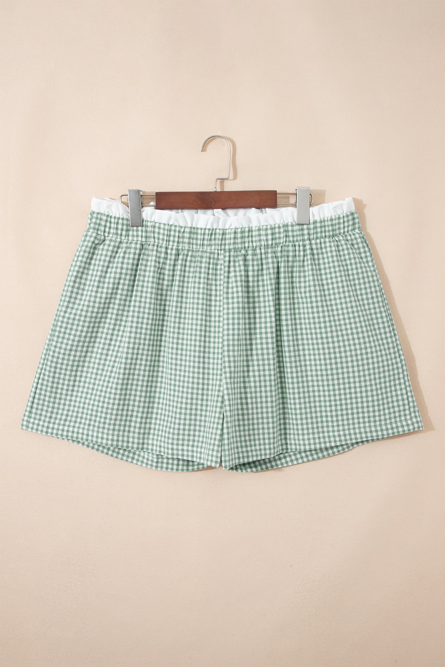 Khaki Contrast Trim Plaid Print Plus Size Shorts