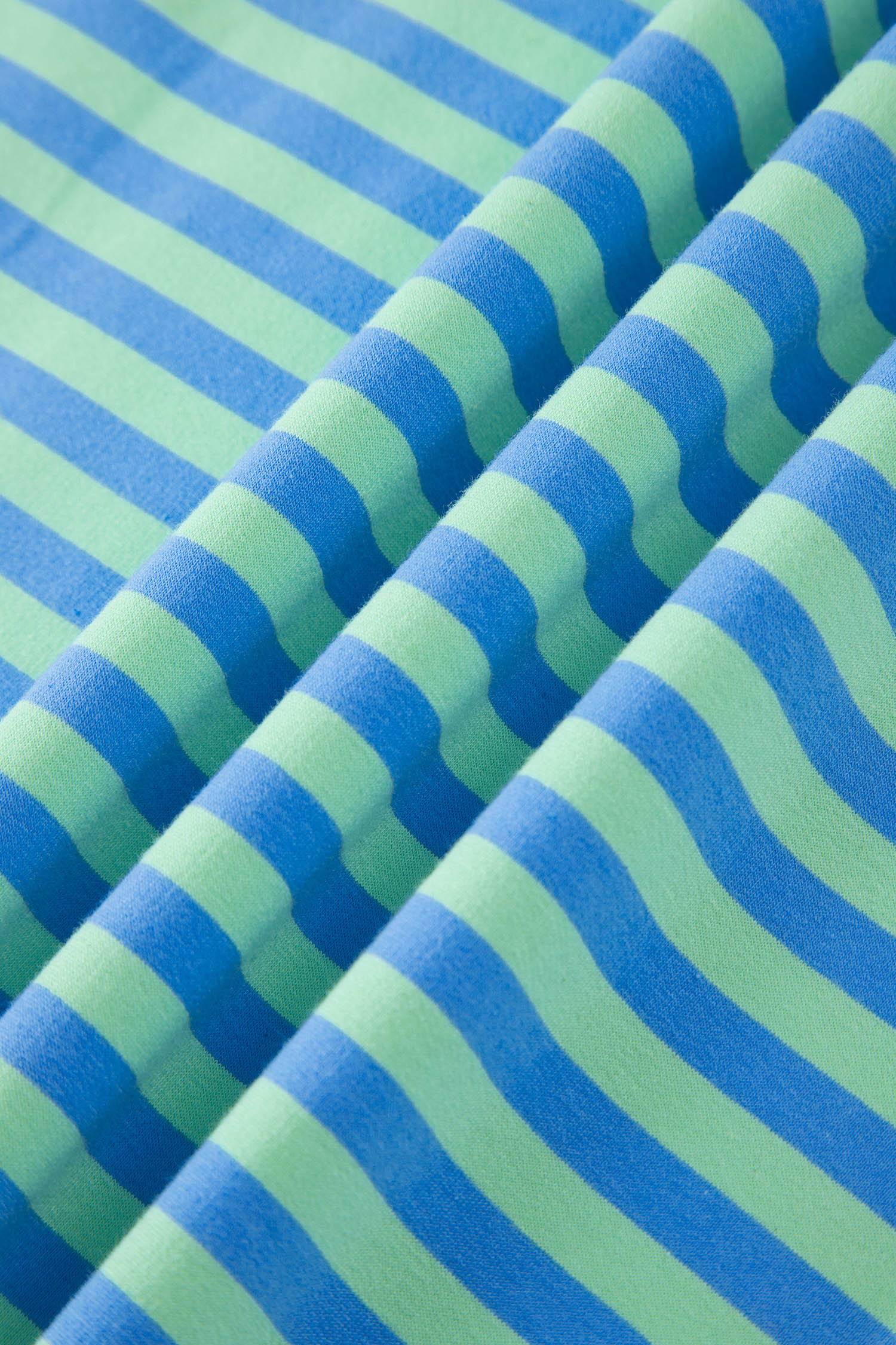Blue Stripe Striped Ribbed Cotton Two-Piece Short Set with Chest Patch Detail