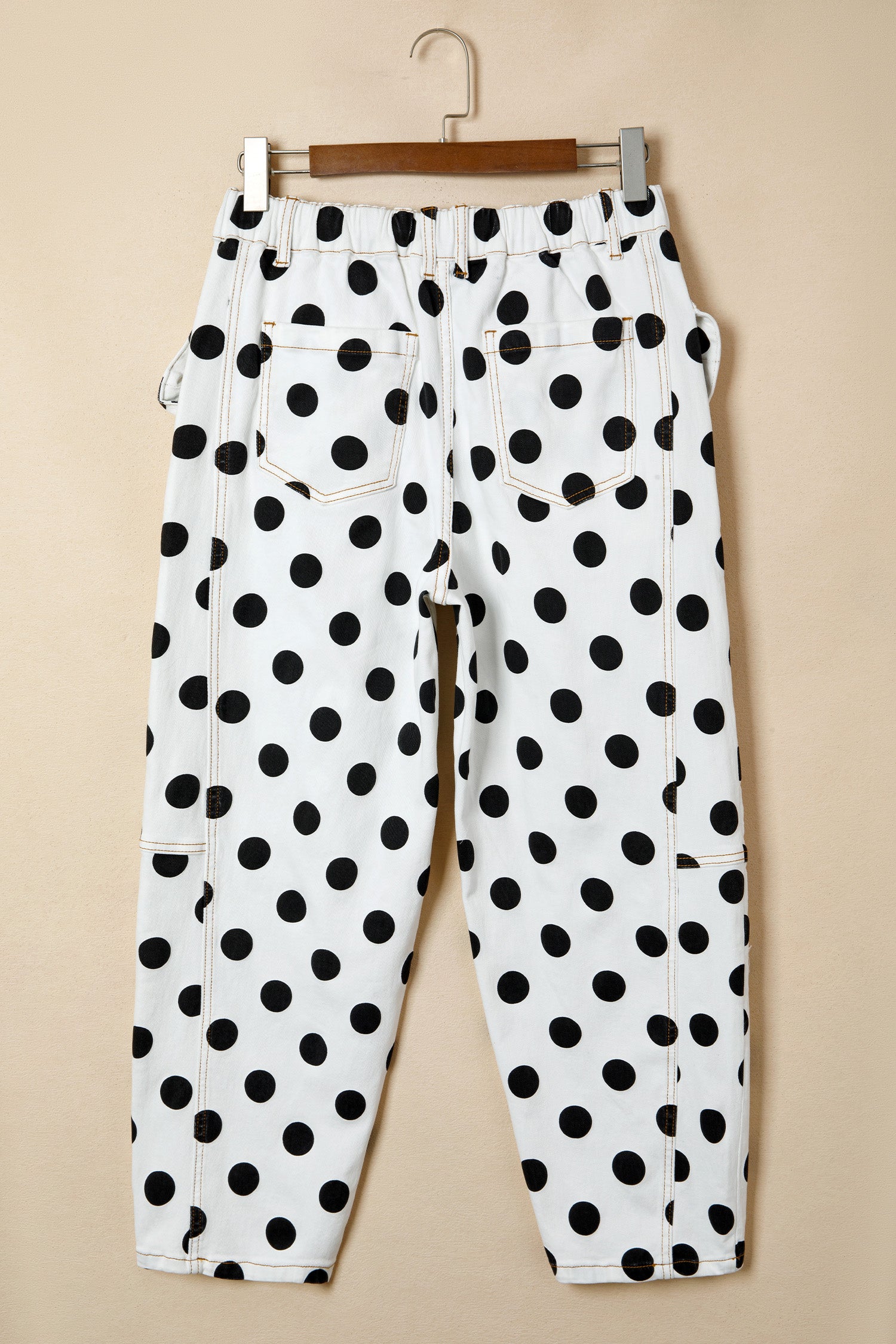 Sky Blue Polka Dot Print Bow Detail Pocketed Jeans