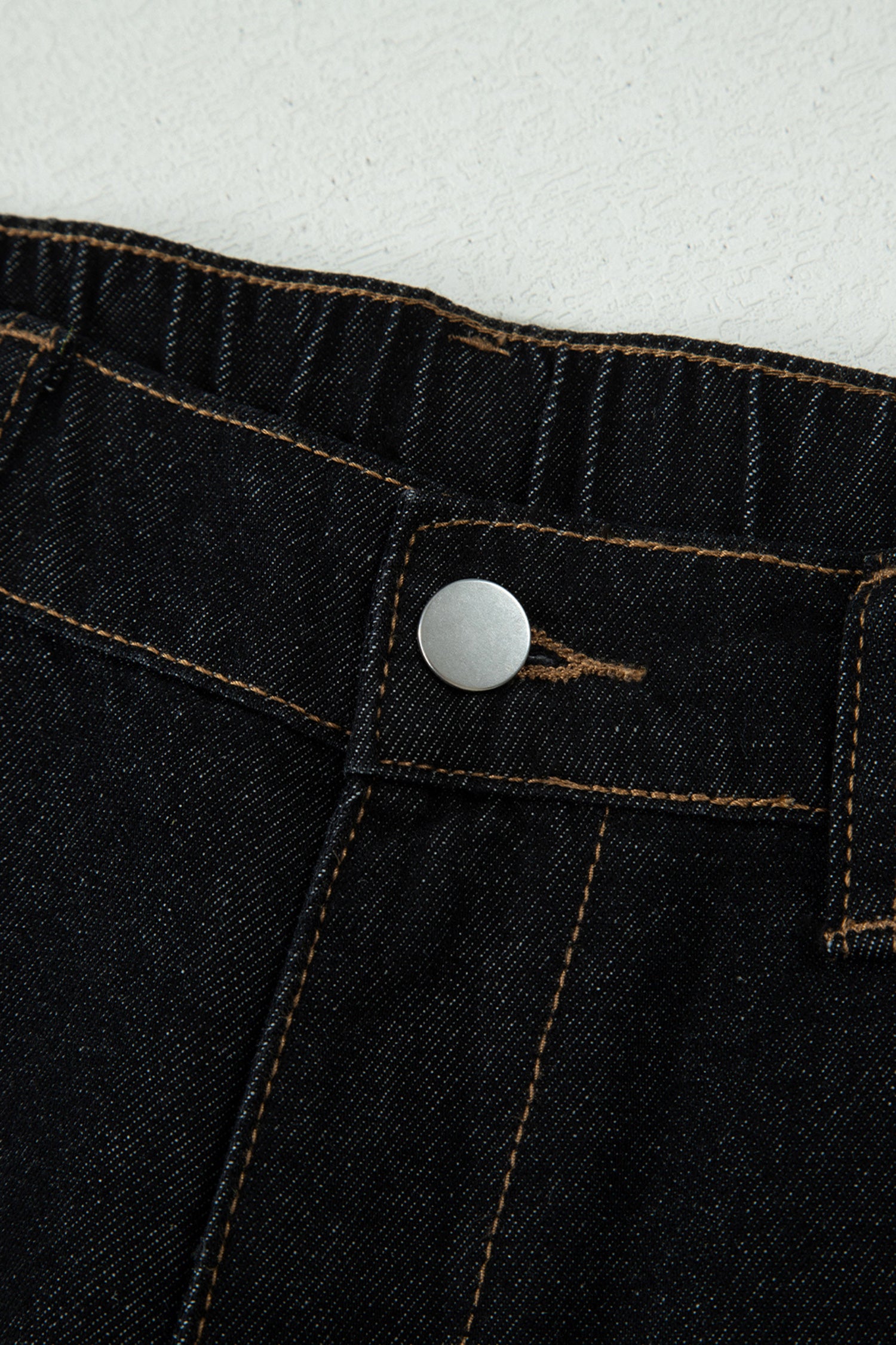 Navy Blue Embroidered Scalloped Trim Relaxed Denim Shorts