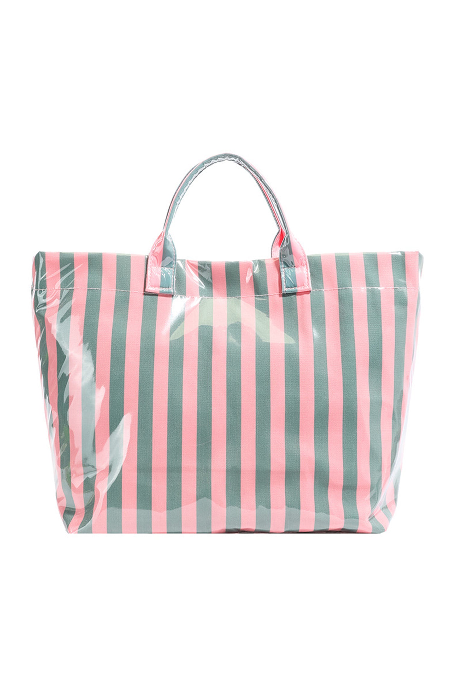 Rose Red Glossy Striped Vinyl Large Tote Bag