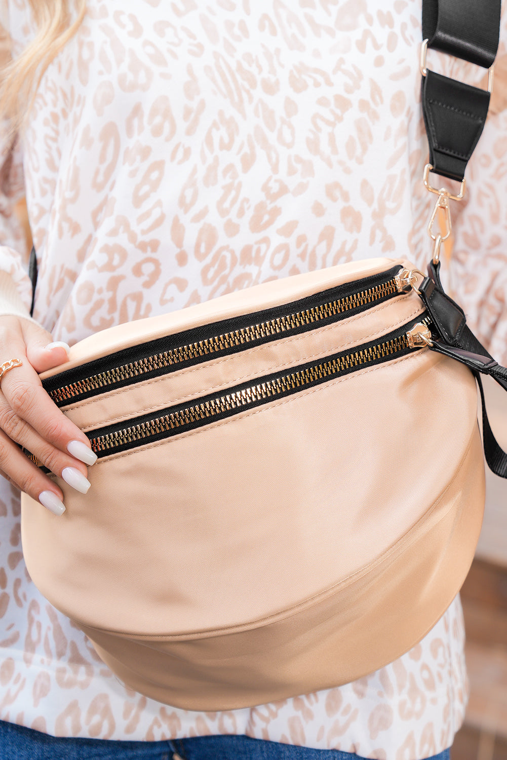 Fiery Red Wide Strap Double Zipper Crossbody Bag