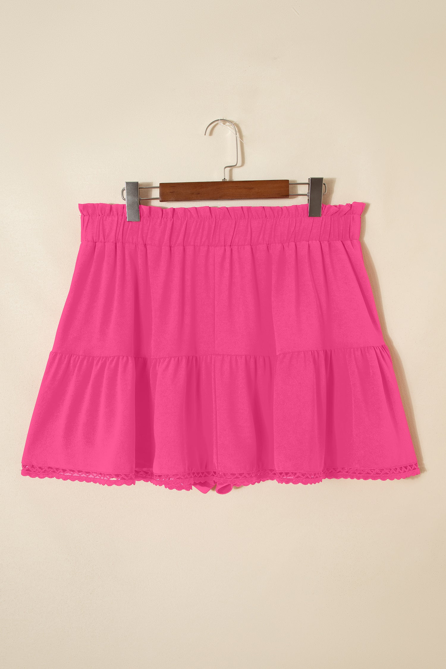 Black Plus Size Frilled Elastic Waist Lace Trim Boho Ruffled Shorts