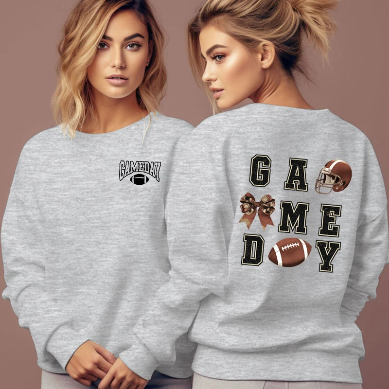 Football Lovers Gifts Classic Sweatshirts Women Game Day Essential Autumn Hoodies Football Bow Sports Lover Fashion Sweatshirt
