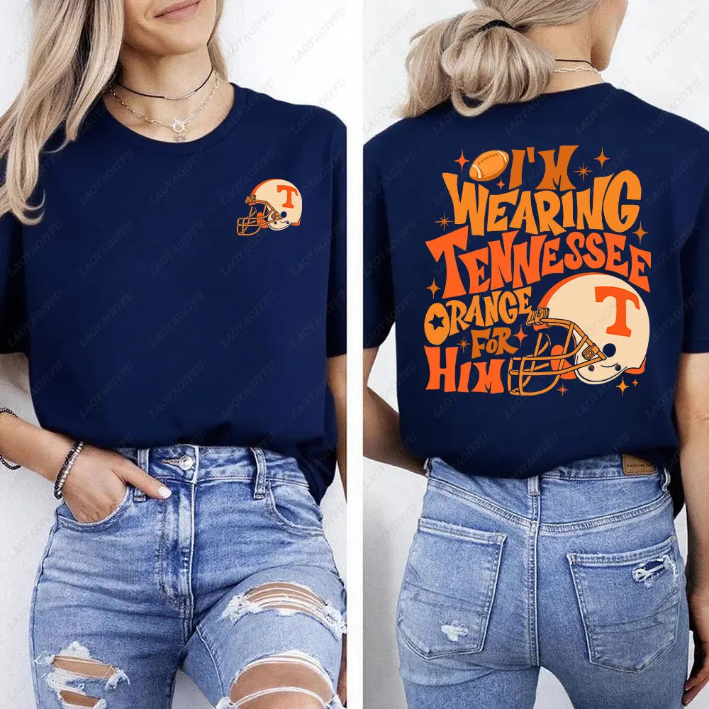 I'm Wearing Tennessee Orange for Him Shirt Tennessee Orange Shirt Football Team Shirt Game Day Women T-shirt Summer Streetwear
