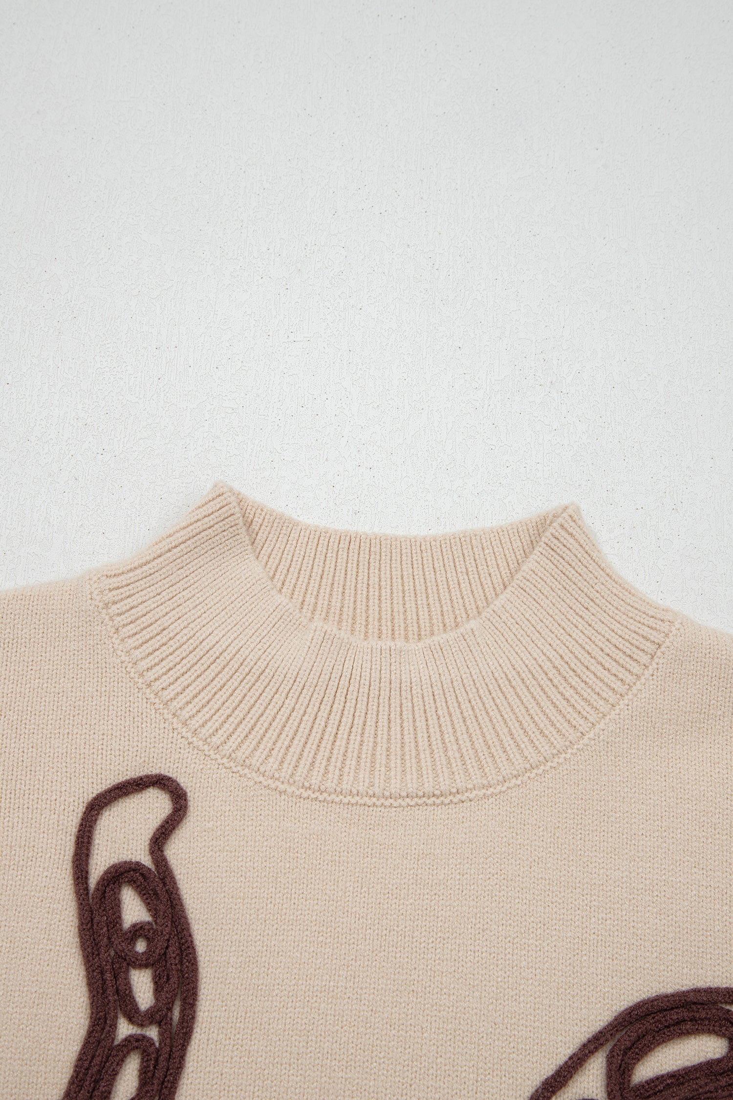 Bright Green Corded Horseshoes Ribbed Trim Mock Neck Short Sleeve Sweater