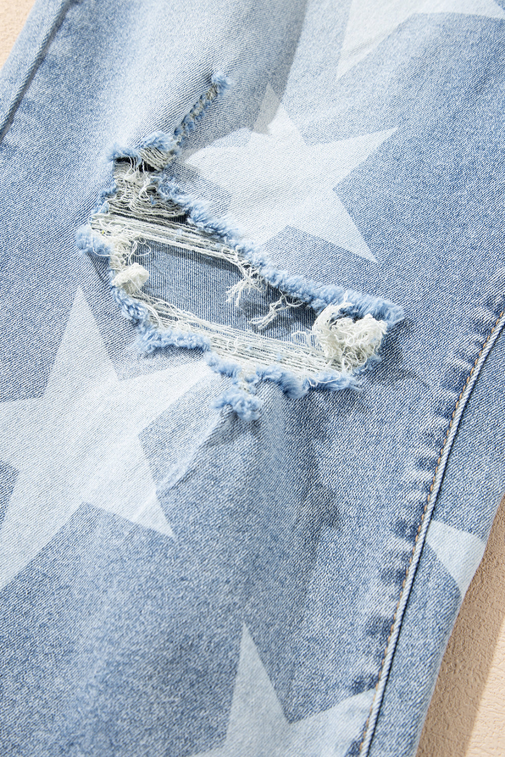 Sky Blue Star Print Multi Buttons Slit Knee Destroyed Plus Size Jeans