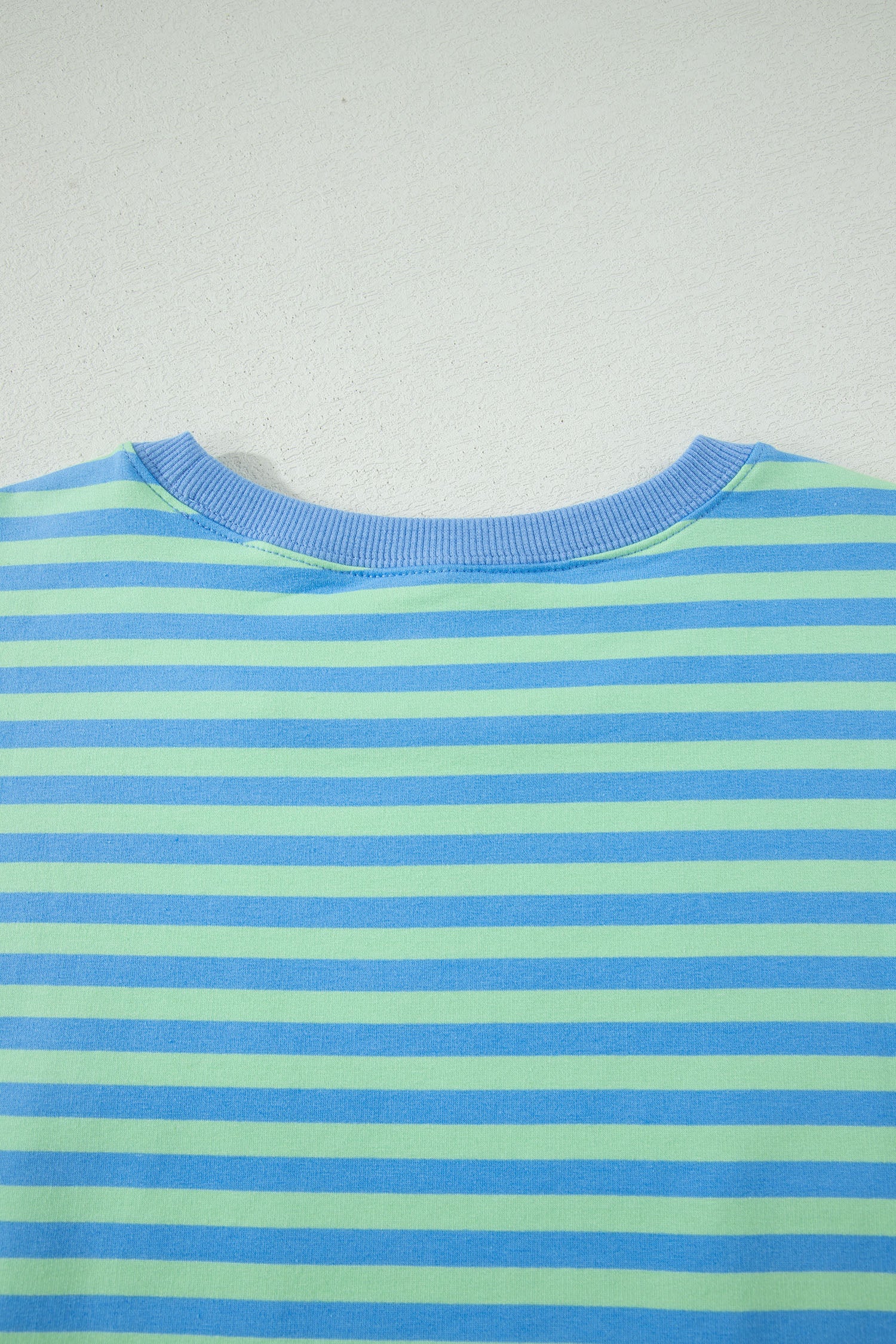 Blue Stripe Striped Ribbed Cotton Two-Piece Short Set with Chest Patch Detail