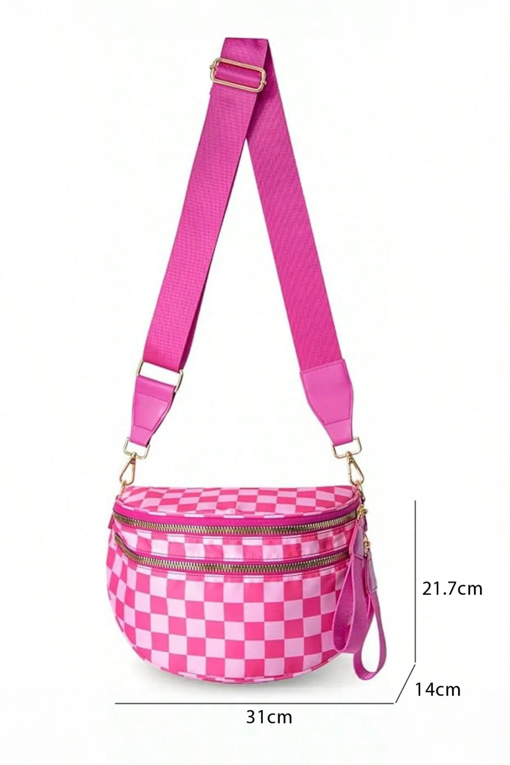 Chestnut Checkered Print Wide Strap Large Crossbody Bag