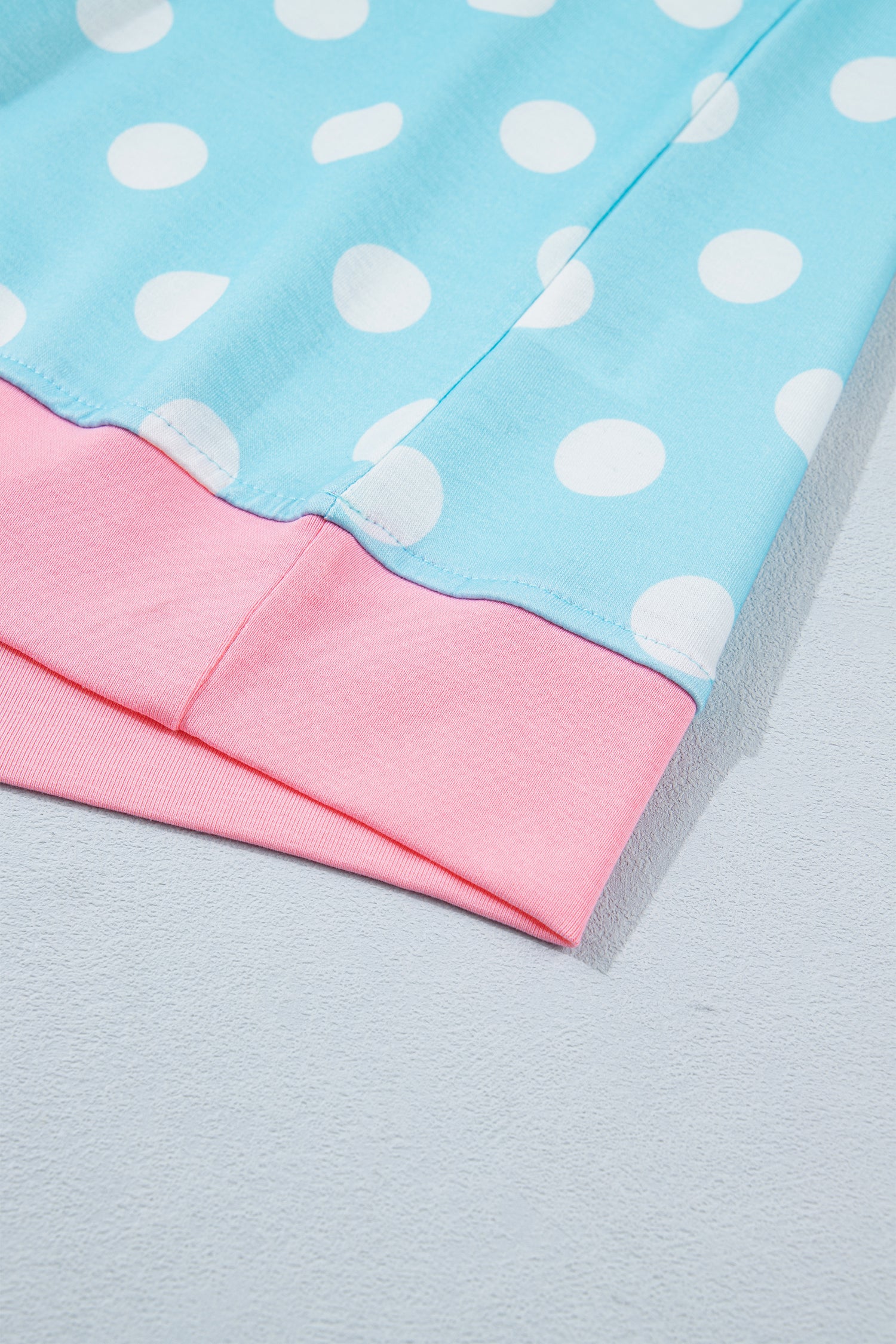 Sky Blue Polka Dot Print Color Block Trim Plus Size 2pcs Short Set