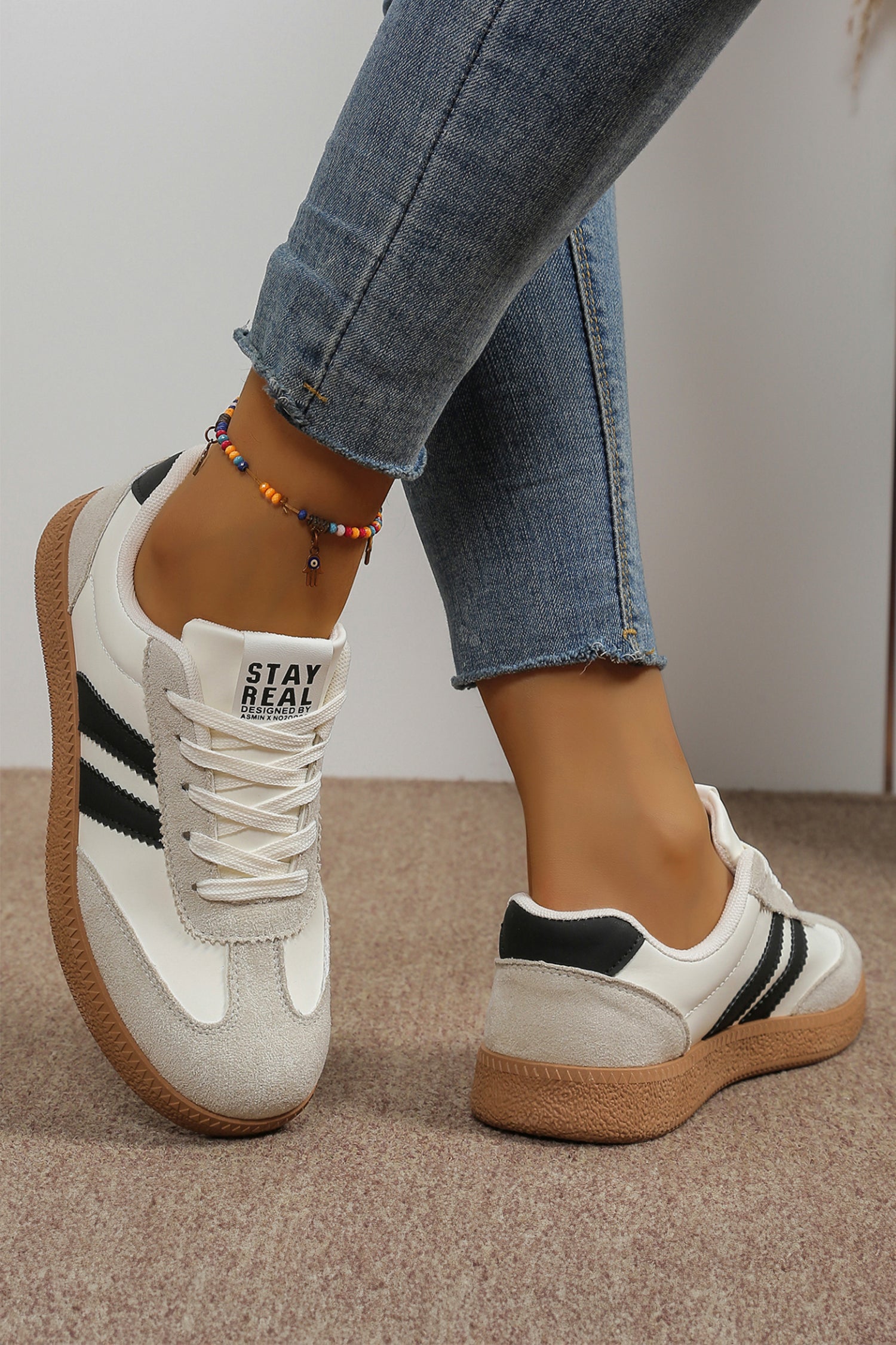 Ashleigh Blue Varsity Color Block Patchwork PU Leather Lace Up Shoes