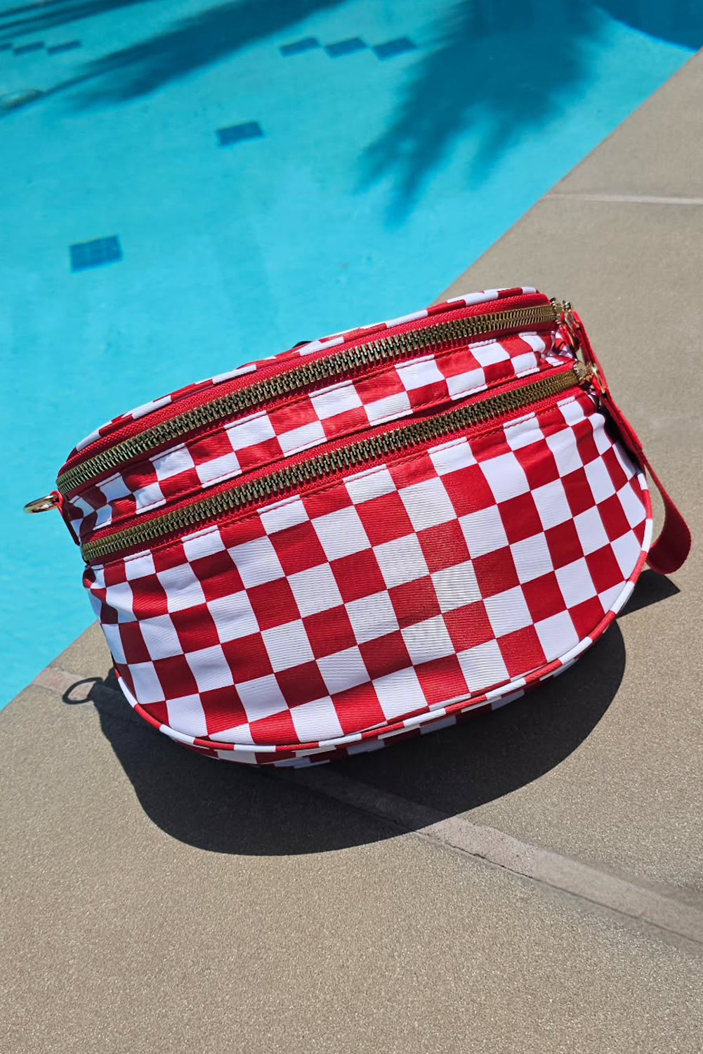 Chestnut Checkered Print Wide Strap Large Crossbody Bag