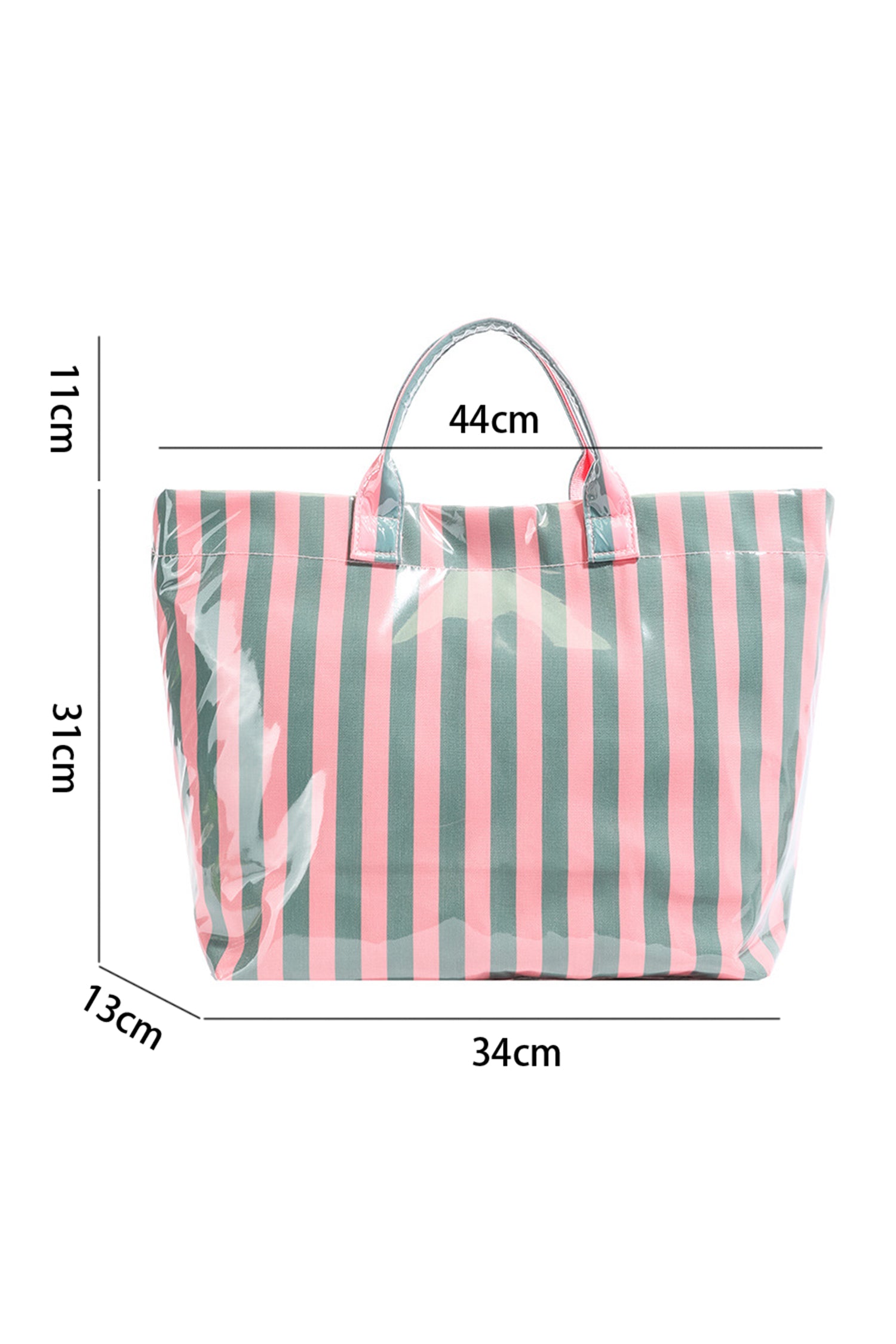 Rose Red Glossy Striped Vinyl Large Tote Bag