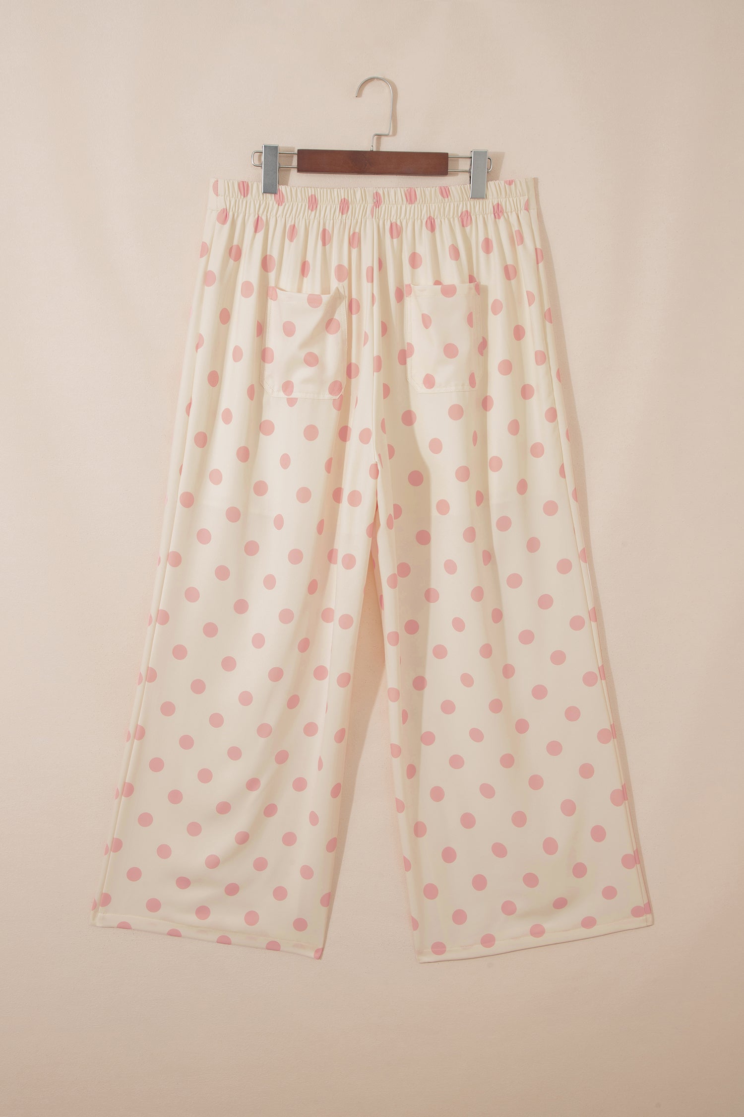 Sky Blue Polka Dot Print Patched Pocket Mid-rise Straight Leg Pants