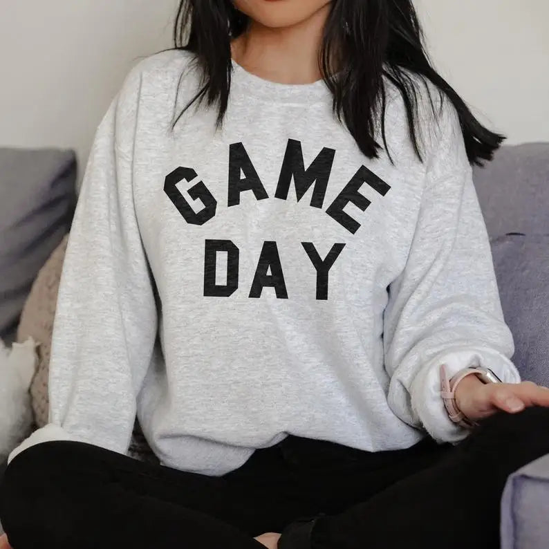 Skuggnas Game Day Funny 90s Sweatshirt Unisex Crewneck Jumper Long Sleeved Fashion Women Cotton Casual Sweater Drop Ship