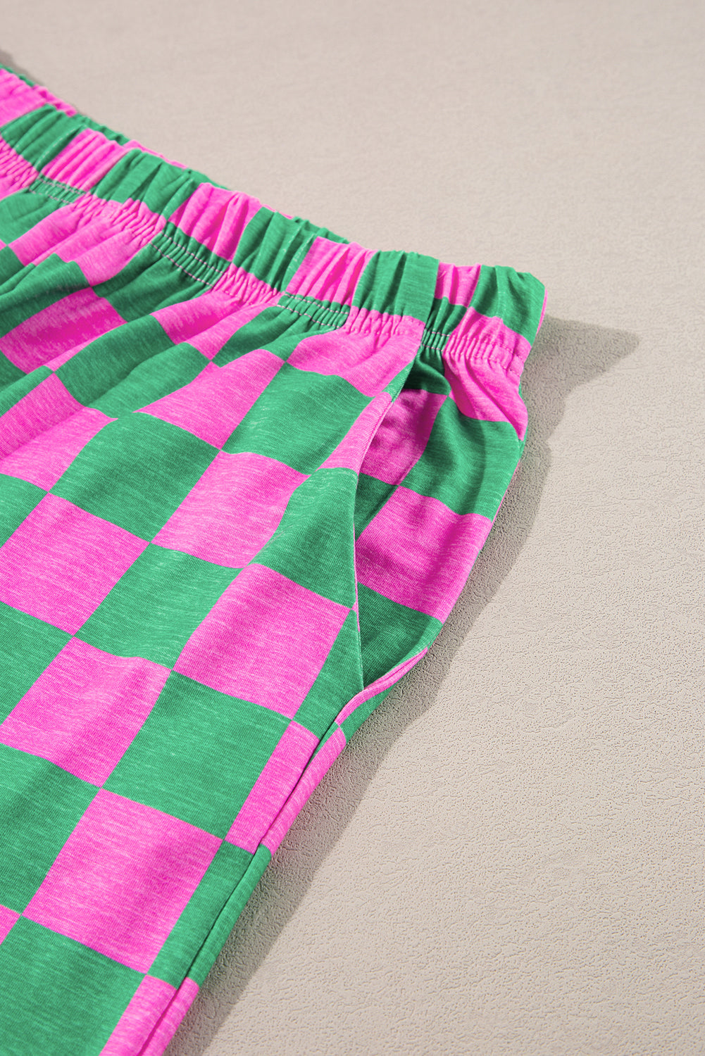 Red 2-Tone Checked Print High Waist Wide Leg Pants