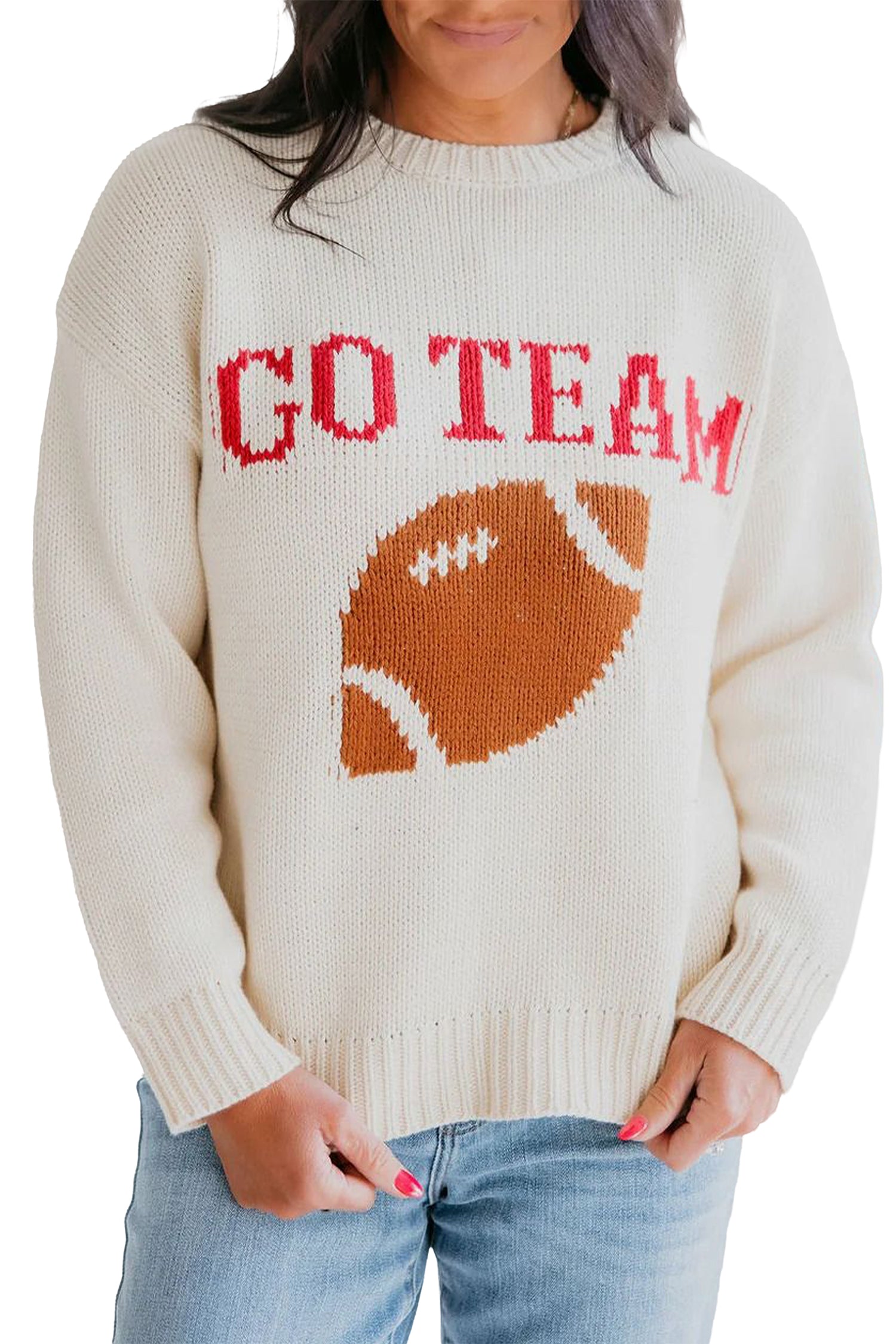 Beige Go Team Knit Sweater