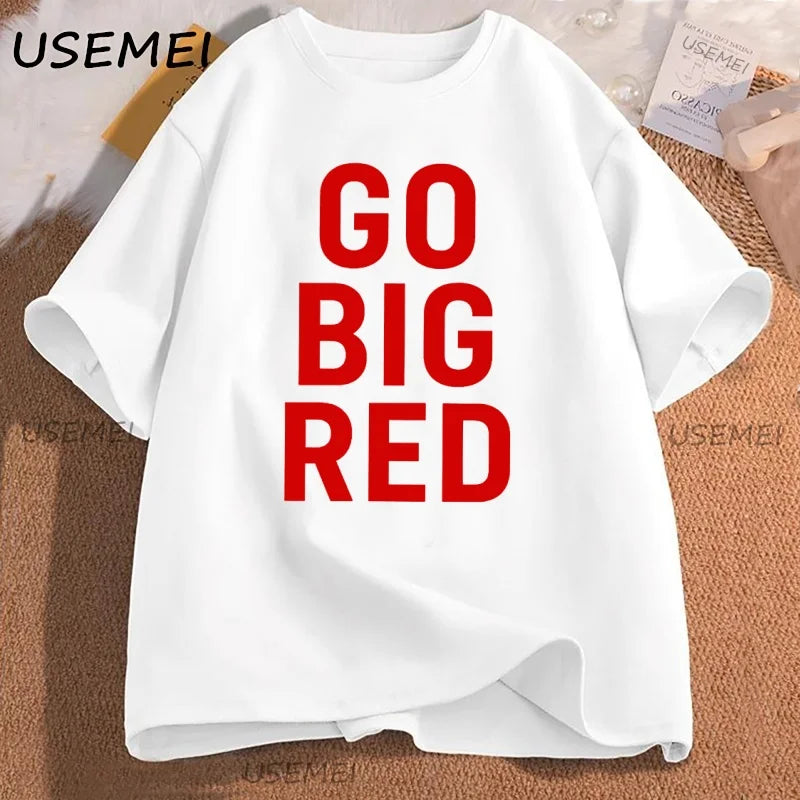 Go Big Red T Shirt Football Volleyball Basketball Tee Men Women Game Day T-Shirt Casual Printed Cotton Short-sleeve Tees