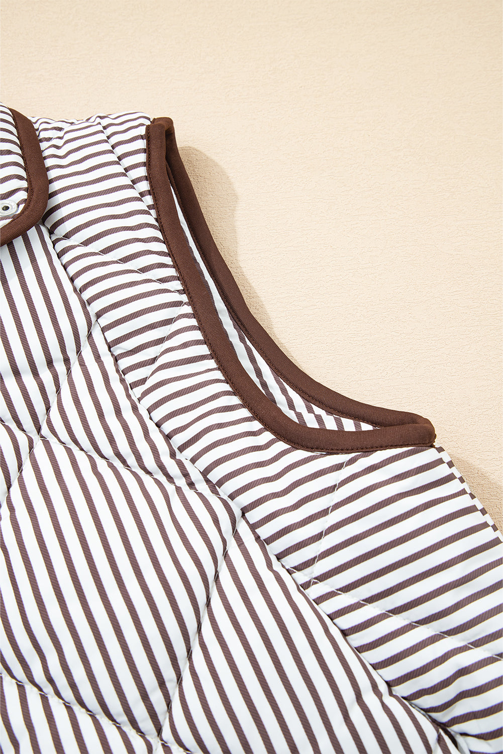 Black Striped Snap Button Scalloped Hem Winter Vest