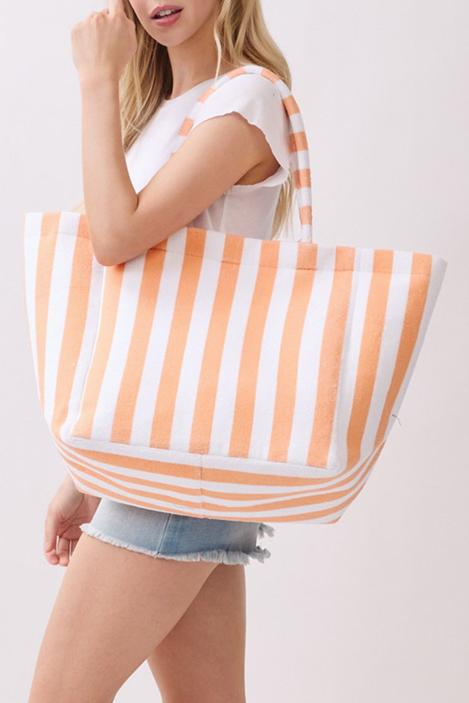 Dark Green Striped Terry Large Beach Tote Bag