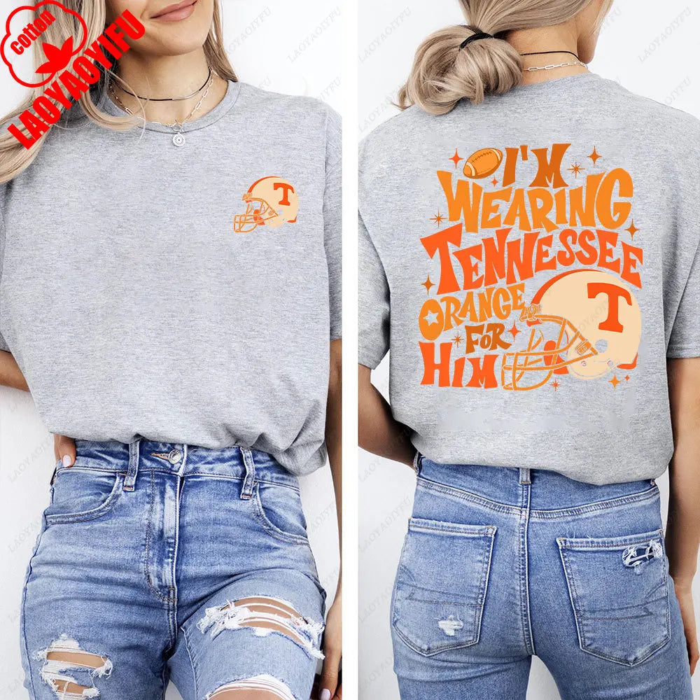 I'm Wearing Tennessee Orange for Him Shirt Tennessee Orange Shirt Football Team Shirt Game Day Women T-shirt Summer Streetwear