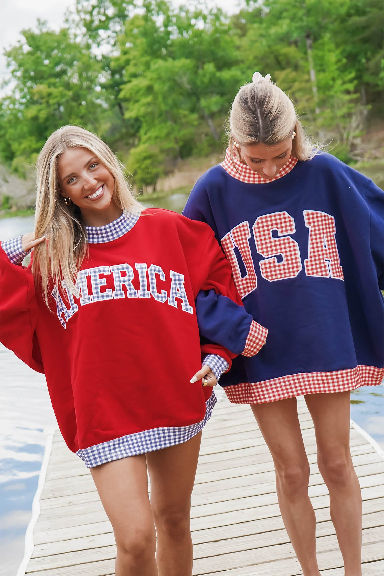 Fiery Red Oversized Sweatshirt High Neck Gingham Trim Letter Print Pullover