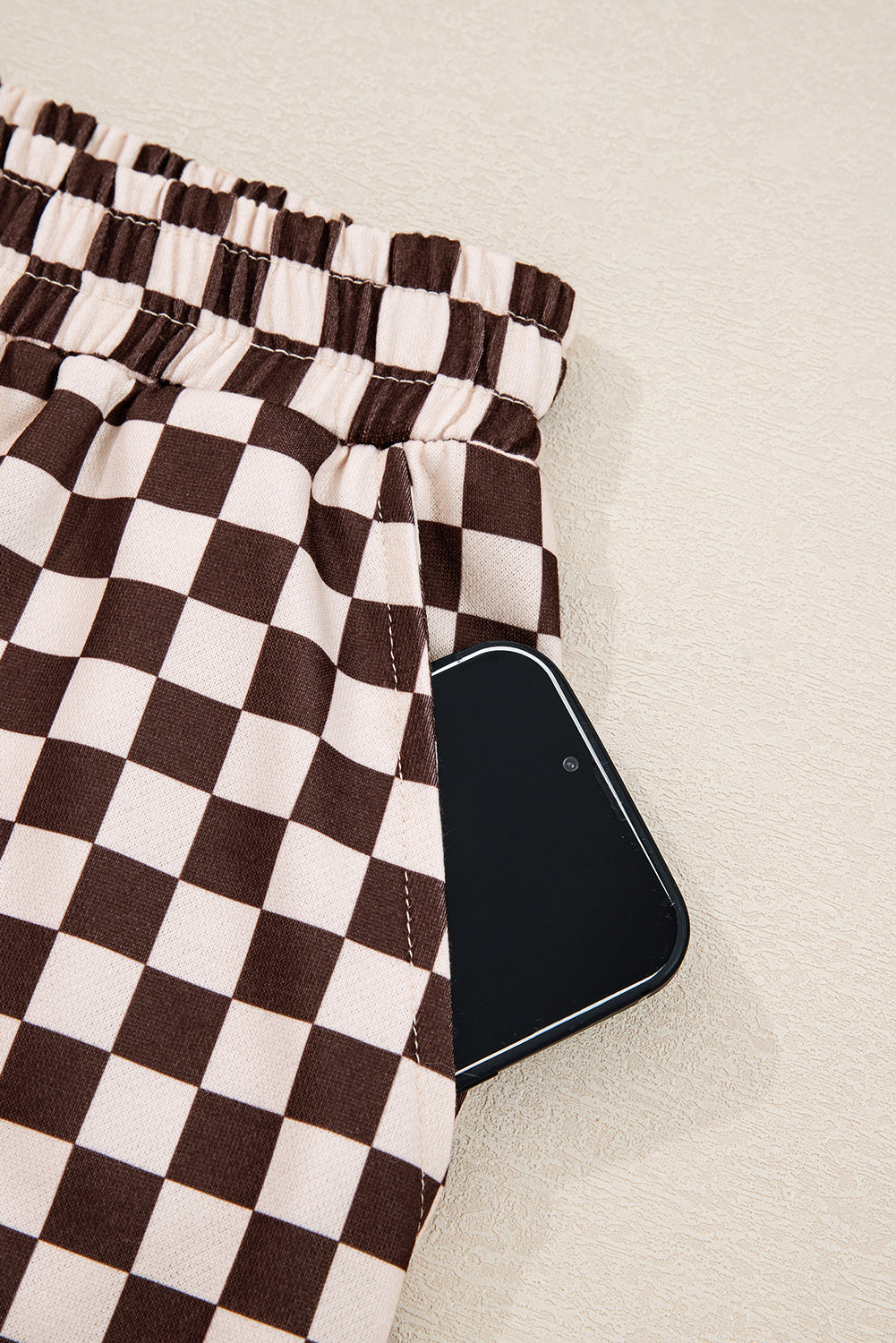 Black Athleisure Checkered Pullover and Jogger Pants Set