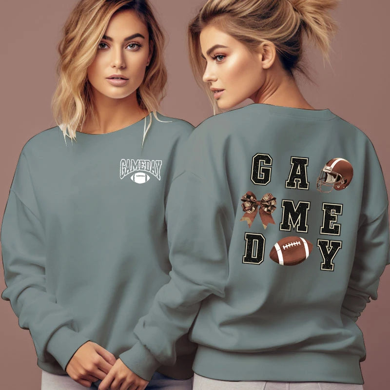 Football Lovers Gifts Classic Sweatshirts Women Game Day Essential Autumn Hoodies Football Bow Sports Lover Fashion Sweatshirt