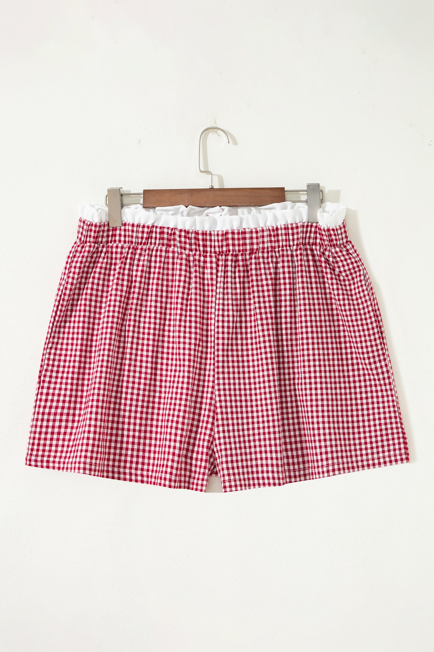 Khaki Contrast Trim Plaid Print Plus Size Shorts